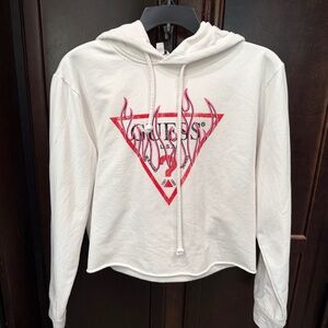 GUESS  CROPPED HOODIE - WHITE